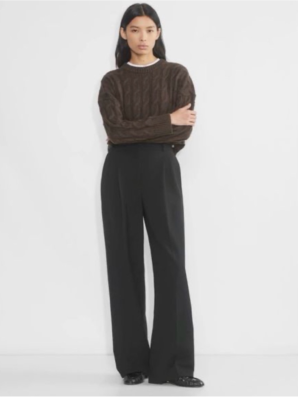 Babaton Aritzia Glory Merino Wool Brown Cable-Knit Sweater